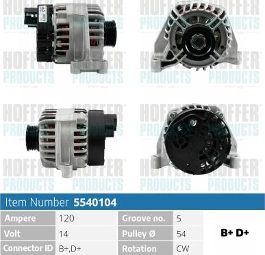 Hoffer H5540104 - Генератор vvparts.bg