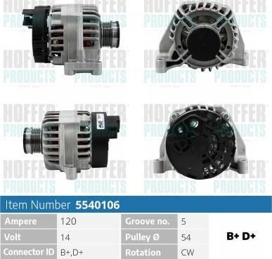 Hoffer H5540106 - Генератор vvparts.bg