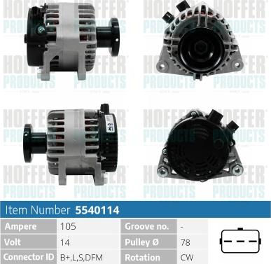 Hoffer H5540114 - Генератор vvparts.bg