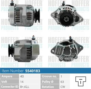 Hoffer H5540183 - Генератор vvparts.bg