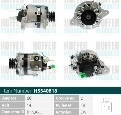 Hoffer H5540818 - Генератор vvparts.bg