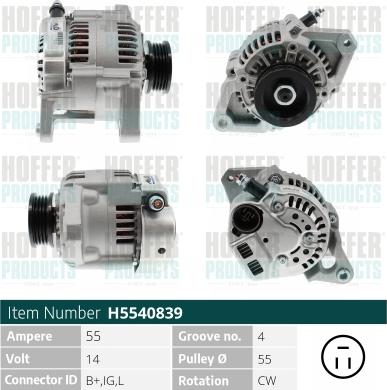 Hoffer H5540839 - Генератор vvparts.bg