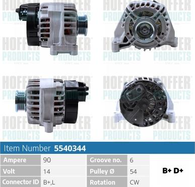 Hoffer H5540344 - Генератор vvparts.bg