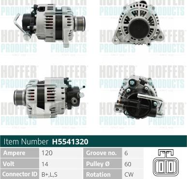 Hoffer H5541320G - Генератор vvparts.bg