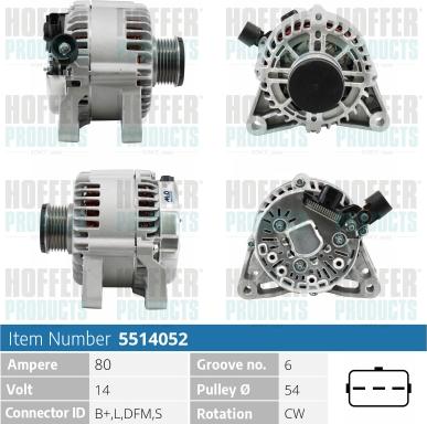 Hoffer H5514052 - Генератор vvparts.bg