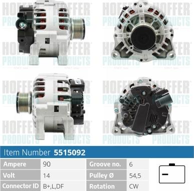 Hoffer H5515092 - Генератор vvparts.bg