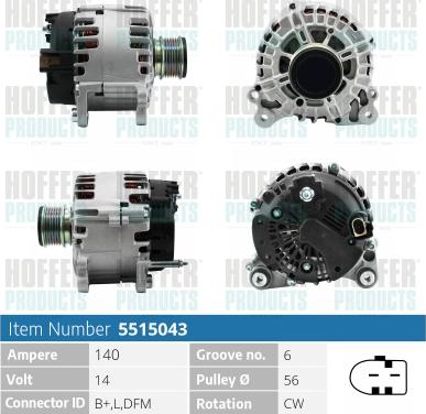 Hoffer H5515043 - Генератор vvparts.bg