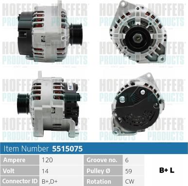 Hoffer H5515075 - Генератор vvparts.bg