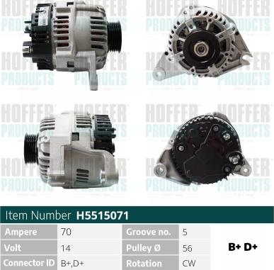 Hoffer H5515071 - Генератор vvparts.bg