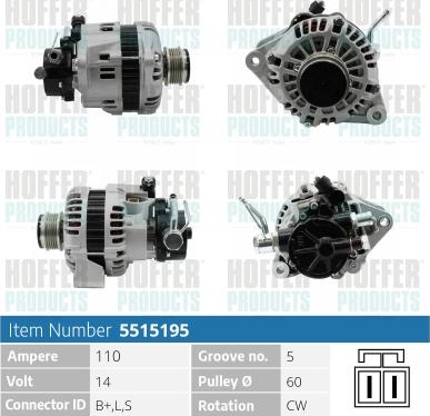 Hoffer H5515195 - Генератор vvparts.bg