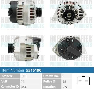 Hoffer H5515190 - Генератор vvparts.bg