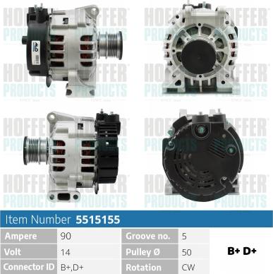 Hoffer H5515155 - Генератор vvparts.bg