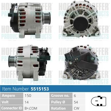 Hoffer H5515153P - Генератор vvparts.bg