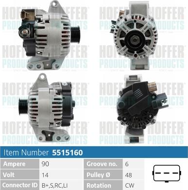 Hoffer H5515160 - Генератор vvparts.bg