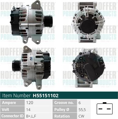 Hoffer H55151102 - Генератор vvparts.bg