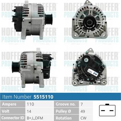 Hoffer H5515110 - Генератор vvparts.bg