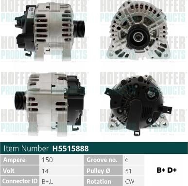 Hoffer H5515888 - Генератор vvparts.bg