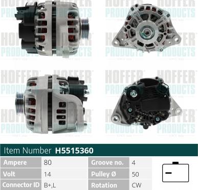 Hoffer H5515360 - Генератор vvparts.bg