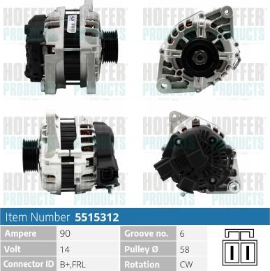 Hoffer H5515312 - Генератор vvparts.bg