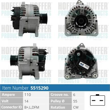 Hoffer H5515290 - Генератор vvparts.bg