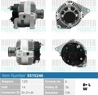 Hoffer H5515246 - Генератор vvparts.bg