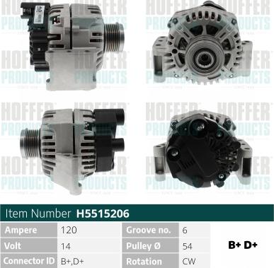 Hoffer H5515206 - Генератор vvparts.bg