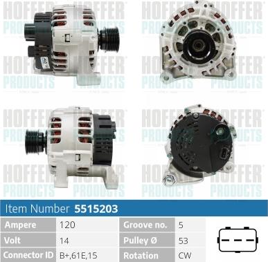 Hoffer H5515203 - Генератор vvparts.bg