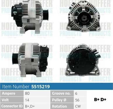 Hoffer H5515219 - Генератор vvparts.bg