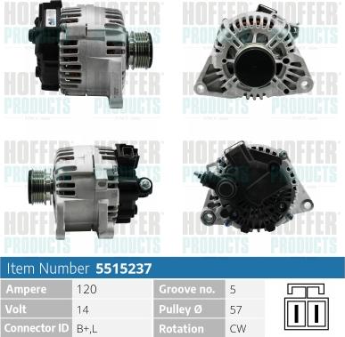 Hoffer H5515237 - Генератор vvparts.bg