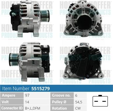 Hoffer H5515279 - Генератор vvparts.bg