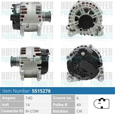 Hoffer H5515278 - Генератор vvparts.bg