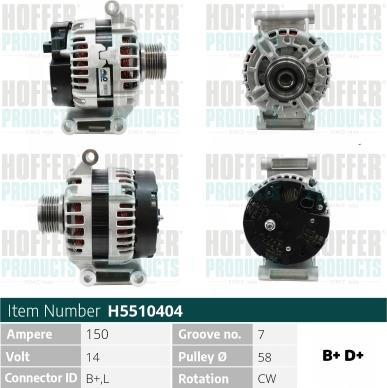 Hoffer H5510404 - Генератор vvparts.bg