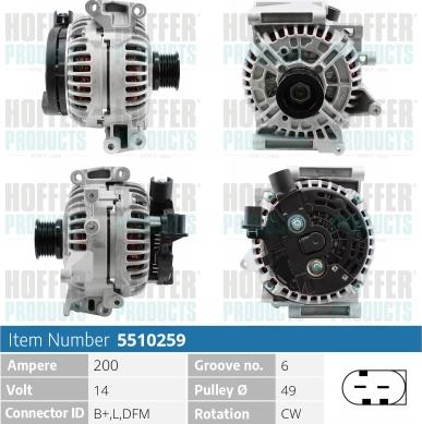 Hoffer H5510259 - Генератор vvparts.bg