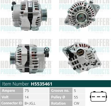 Hoffer H5535461 - Генератор vvparts.bg