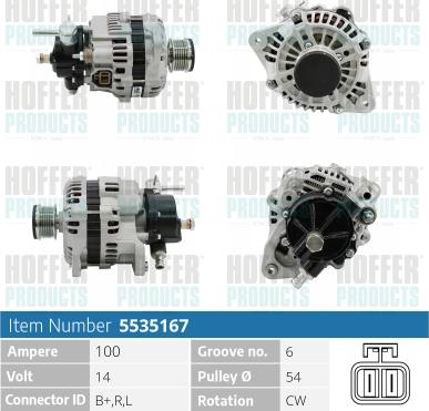 Hoffer H5535167 - Генератор vvparts.bg