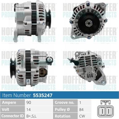 Hoffer H5535247 - Генератор vvparts.bg