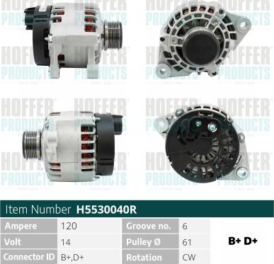 Hoffer H5530040R - Генератор vvparts.bg