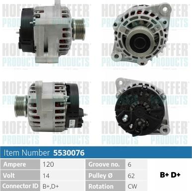 Hoffer H5530076 - Генератор vvparts.bg