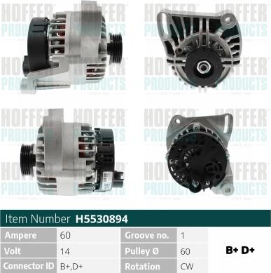 Hoffer H5530894 - Генератор vvparts.bg