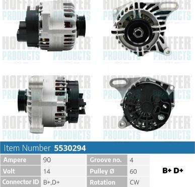 Hoffer H5530294 - Генератор vvparts.bg