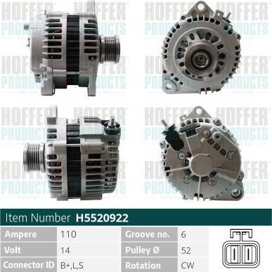 Hoffer H5520922 - Генератор vvparts.bg