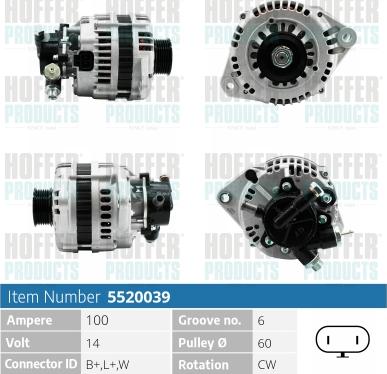 Hoffer H5520039 - Генератор vvparts.bg