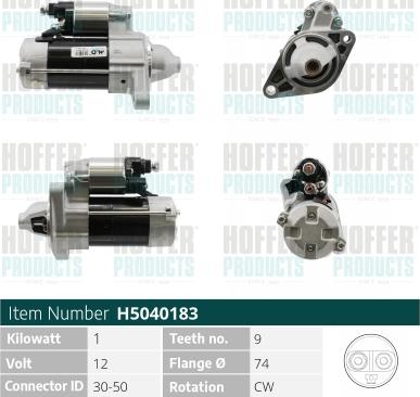 Hoffer H5040183 - Стартер vvparts.bg