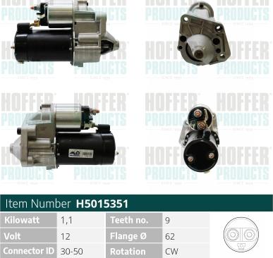 Hoffer H5015351 - Стартер vvparts.bg