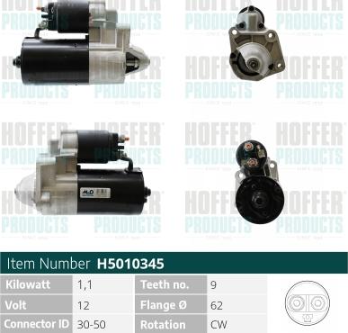 Hoffer H5010345 - Стартер vvparts.bg