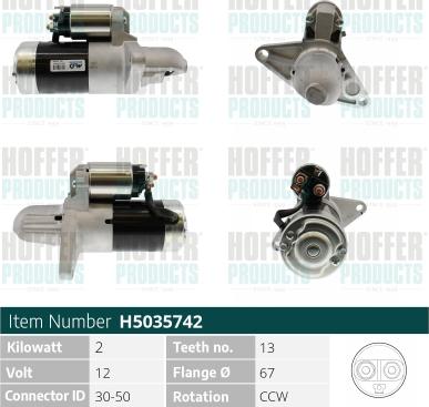 Hoffer H5035742 - Стартер vvparts.bg