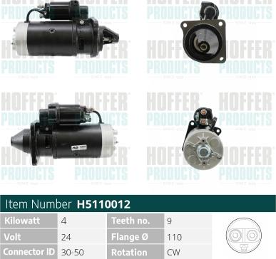 Hoffer H5110012 - Стартер vvparts.bg