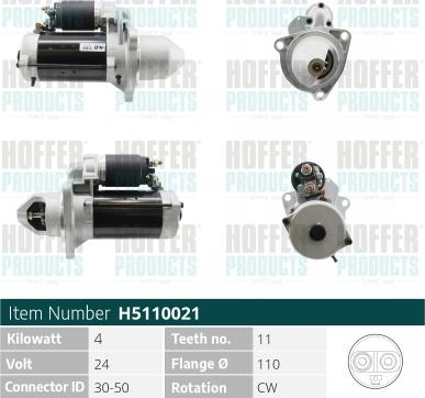 Hoffer H5110021 - Стартер vvparts.bg