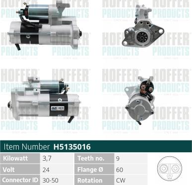 Hoffer H5135016 - Стартер vvparts.bg