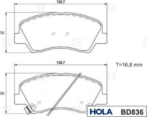 Hola BD836 - Комплект спирачно феродо, дискови спирачки vvparts.bg